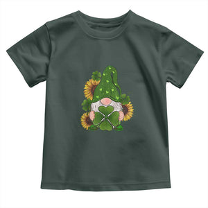 St Patrick's Day Cute Gnomes Toddler T Shirt Holding Shamrock Sunflower TS02 Dark Forest Green Print Your Wear