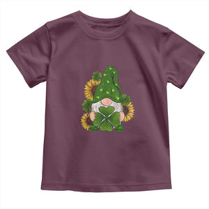 St Patrick's Day Cute Gnomes Toddler T Shirt Holding Shamrock Sunflower TS02 Maroon Print Your Wear