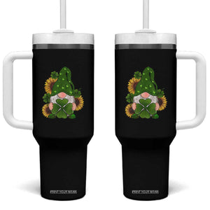 St Patrick's Day Cute Gnomes Tumbler With Handle Holding Shamrock Sunflower TS02 One Size: 40 oz Black Print Your Wear