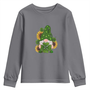 St Patrick's Day Cute Gnomes Youth Sweatshirt Holding Shamrock Sunflower TS02 Charcoal Print Your Wear