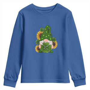St Patrick's Day Cute Gnomes Youth Sweatshirt Holding Shamrock Sunflower TS02 Royal Blue Print Your Wear