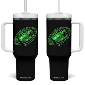 Lucky Shamrock Football Tumbler With Handle Irish Clover St Patricks Day Sport Lover TS02 One Size: 40 oz Black Print Your Wear