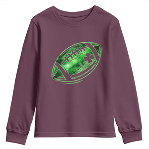 Lucky Shamrock Football Youth Sweatshirt Irish Clover St Patricks Day Sport Lover TS02 Maroon Print Your Wear
