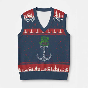 Lucky Shamrock Anchor V-Neck Knit Sweater Vest Leprechaun Cruise Squad St. Patrick's Day TS02 Navy Red Print Your Wear