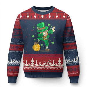 Cute Dabbing Leprechaun Ugly Christmas Sweater Funny St Patricks Day TS02 Navy Red Print Your Wear