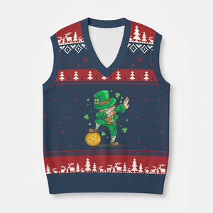 Cute Dabbing Leprechaun V-Neck Knit Sweater Vest Funny St Patricks Day TS02 Navy Red Print Your Wear