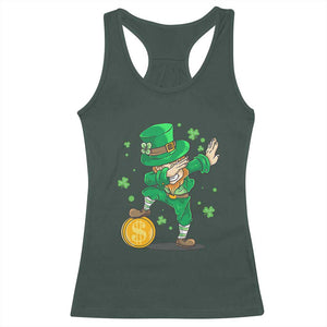 Cute Dabbing Leprechaun Racerback Tank Top Funny St Patricks Day TS02 Dark Forest Green Print Your Wear