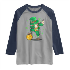 Cute Dabbing Leprechaun Raglan Shirt Funny St Patricks Day TS02 Sport Gray Navy Print Your Wear