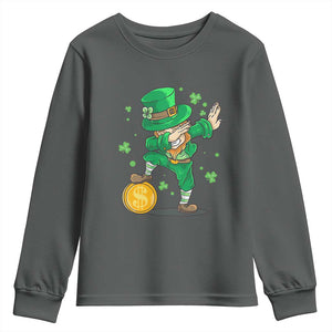 Cute Dabbing Leprechaun Youth Sweatshirt Funny St Patricks Day TS02 Dark Heather Print Your Wear