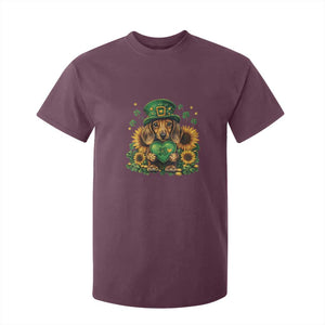 Cute Dachshund Leprechaun T Shirt For Kid Shamrock St. Patrick's Day Dog Lover TS02 Maroon Print Your Wear