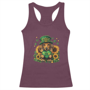 Cute Dachshund Leprechaun Racerback Tank Top Shamrock St. Patrick's Day Dog Lover TS02 Maroon Print Your Wear