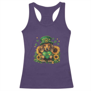 Cute Dachshund Leprechaun Racerback Tank Top Shamrock St. Patrick's Day Dog Lover TS02 Purple Print Your Wear