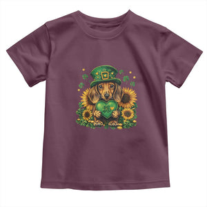 Cute Dachshund Leprechaun Toddler T Shirt Shamrock St. Patrick's Day Dog Lover TS02 Maroon Print Your Wear