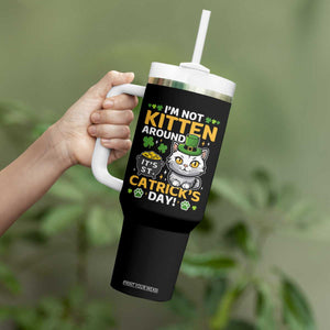 Cute Cat Leperchaun Tumbler With Handle Im Not Kitten Around Catrick's Day St Patricks TS02 Print Your Wear