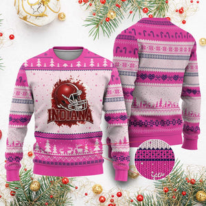 Indiana Game Day Energy Ugly Christmas Sweater Football Helmet Splash Hoosier State Sports Pride TS02 Hot Pink Print Your Wear