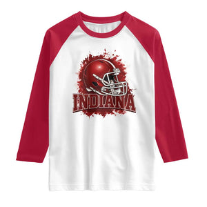 Indiana Game Day Energy Raglan Shirt Football Helmet Splash Hoosier State Sports Pride TS02 White Red Print Your Wear