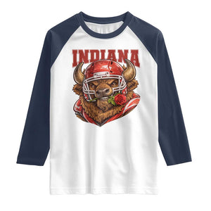 Indiana Football Spirit Bison with Rose Graphic Raglan Shirt Hoosier State Sports Pride TS02 White Navy Print Your Wear
