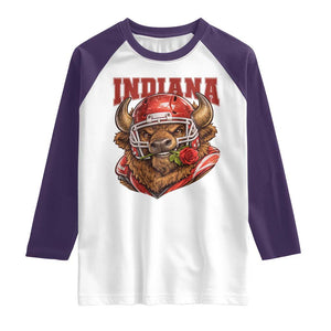 Indiana Football Spirit Bison with Rose Graphic Raglan Shirt Hoosier State Sports Pride TS02 White Purple Print Your Wear