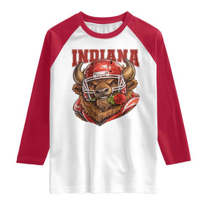 Indiana Football Spirit Bison with Rose Graphic Raglan Shirt Hoosier State Sports Pride TS02 White Red Print Your Wear