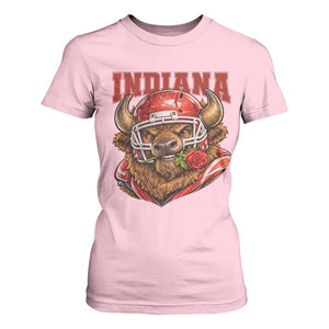 Indiana Football Spirit Bison with Rose Graphic T Shirt For Women Hoosier State Sports Pride TS02 Light Pink Print Your Wear