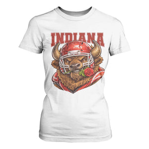 Indiana Football Spirit Bison with Rose Graphic T Shirt For Women Hoosier State Sports Pride TS02 White Print Your Wear