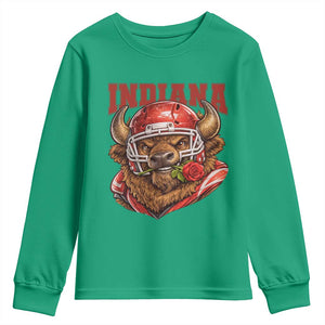 Indiana Football Spirit Bison with Rose Graphic Youth Sweatshirt Hoosier State Sports Pride TS02 Irish Green Print Your Wear