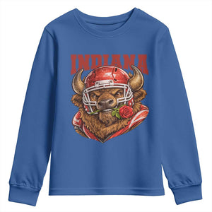Indiana Football Spirit Bison with Rose Graphic Youth Sweatshirt Hoosier State Sports Pride TS02 Royal Blue Print Your Wear