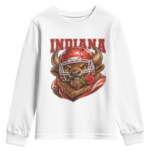Indiana Football Spirit Bison with Rose Graphic Youth Sweatshirt Hoosier State Sports Pride TS02 White Print Your Wear