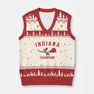 Indiana Champions Rose Hoosier State Graphic V-Neck Knit Sweater Vest Game Day Sports Pride TS02 Beige Red Print Your Wear