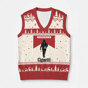 Cignetti Walking Retro Red Box V-Neck Knit Sweater Vest Indiana Game Day Sports Fan TS02 Beige Red Print Your Wear