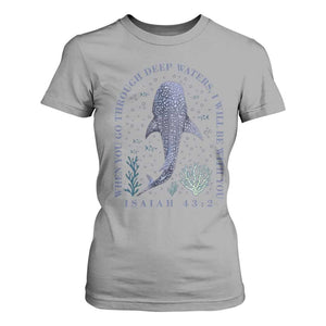 Inspirational Christian Bible Verse Isaiah 43:2 Whale Shark T Shirt For Women When You Go Through Deep Waters I Will Be With You TS02 Sport Gray Print Your Wear