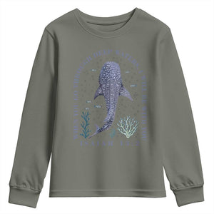 Inspirational Christian Bible Verse Isaiah 43:2 Whale Shark Youth Sweatshirt When You Go Through Deep Waters I Will Be With You TS02 Military Green Print Your Wear