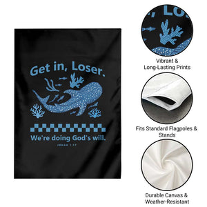 Funny Whale Shark Christian Bible Jonah 1:17 Garden Flag Get In Loser We're Doing God's Will TS02 Print Your Wear
