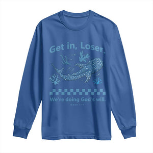 Funny Whale Shark Christian Bible Jonah 1:17 Long Sleeve Shirt Get In Loser We're Doing God's Will TS02 Royal Blue Print Your Wear