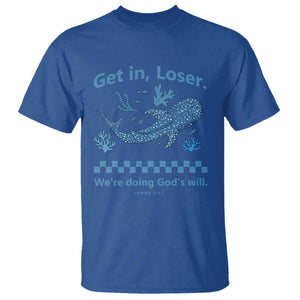 Funny Whale Shark Christian Bible Jonah 1:17 T Shirt Get In Loser We're Doing God's Will TS02 Royal Blue Print Your Wear