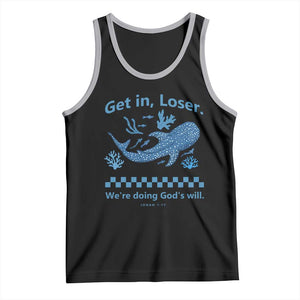 Funny Whale Shark Christian Bible Jonah 1:17 Tank Top Get In Loser We're Doing God's Will TS02 Black Athletic Heather Print Your Wear
