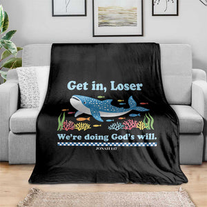 Colorful Whale Shark Christian Bible Jonah 1:17 Throw Blanket Funny Get In Loser We're Doing God's Will TS02 Print Your Wear
