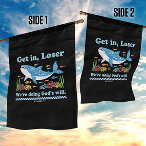 Colorful Whale Shark Christian Bible Jonah 1:17 Garden Flag Funny Get In Loser We're Doing God's Will TS02 Print Your Wear