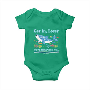 Colorful Whale Shark Christian Bible Jonah 1:17 Baby Onesie Funny Get In Loser We're Doing God's Will TS02 Irish Green Print Your Wear
