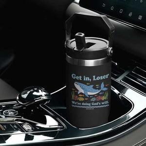 Colorful Whale Shark Christian Bible Jonah 1:17 Flip Straw Tumbler Funny Get In Loser We're Doing God's Will TS02 Print Your Wear