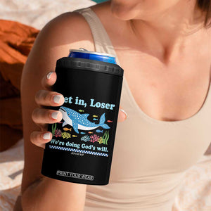 Colorful Whale Shark Christian Bible Jonah 1:17 4 in 1 Can Cooler Tumbler Funny Get In Loser We're Doing God's Will TS02 Print Your Wear