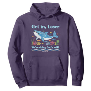 Colorful Whale Shark Christian Bible Jonah 1:17 Hoodie Funny Get In Loser We're Doing God's Will TS02 Purple Print Your Wear
