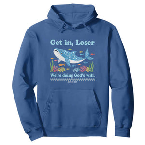 Colorful Whale Shark Christian Bible Jonah 1:17 Hoodie Funny Get In Loser We're Doing God's Will TS02 Royal Blue Print Your Wear