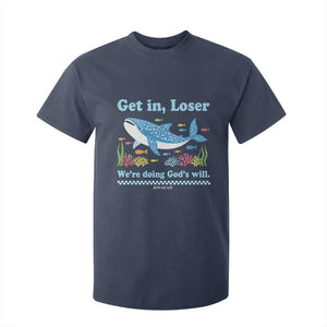Colorful Whale Shark Christian Bible Jonah 1:17 T Shirt For Kid Funny Get In Loser We're Doing God's Will TS02 Navy Print Your Wear