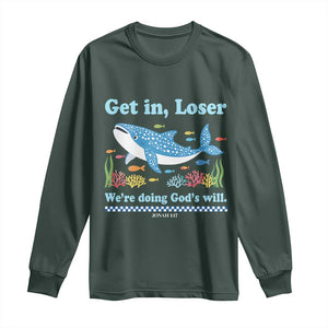 Colorful Whale Shark Christian Bible Jonah 1:17 Long Sleeve Shirt Funny Get In Loser We're Doing God's Will TS02 Dark Forest Green Print Your Wear