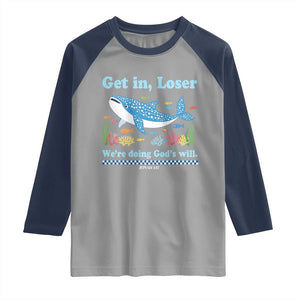 Colorful Whale Shark Christian Bible Jonah 1:17 Raglan Shirt Funny Get In Loser We're Doing God's Will TS02 Sport Gray Navy Print Your Wear