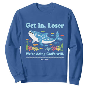 Colorful Whale Shark Christian Bible Jonah 1:17 Sweatshirt Funny Get In Loser We're Doing God's Will TS02 Royal Blue Print Your Wear