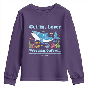Colorful Whale Shark Christian Bible Jonah 1:17 Youth Sweatshirt Funny Get In Loser We're Doing God's Will TS02 Purple Print Your Wear