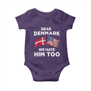 Dear Denmark We Hate Him Too Baby Onesie Funny Political Satire with US and Danish Flags TS02 Purple Print Your Wear