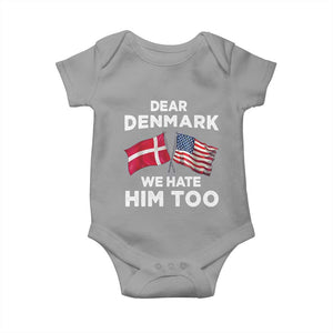 Dear Denmark We Hate Him Too Baby Onesie Funny Political Satire with US and Danish Flags TS02 Sport Gray Print Your Wear
